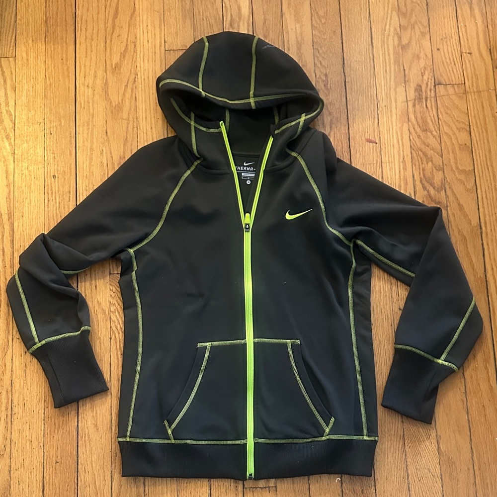Nike Dark Green and Lime THERMA-FIT size M jacket sweatshirt